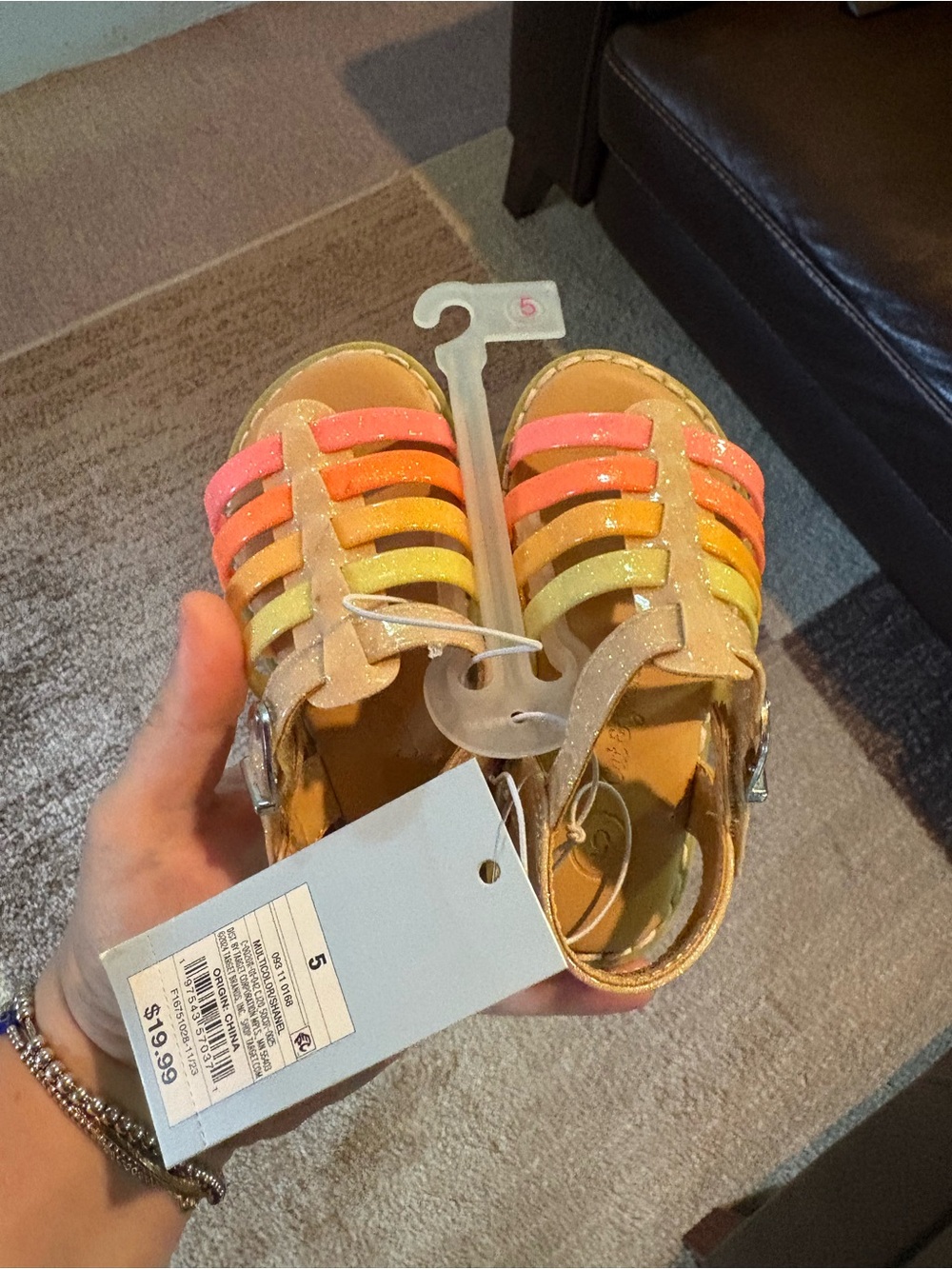 Cat & Jack Girls Glitter Strappy Sandals - Pink, Orange, Yellow